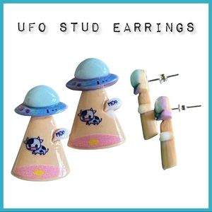 UFO Alien Cow Stud Earrings